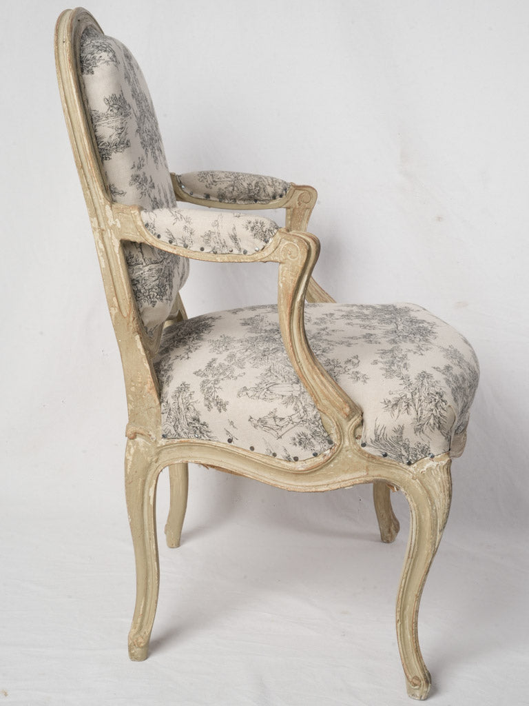 Pair of French Louis XV Style Queen-Back Armchairs c. 1900 - 33½"