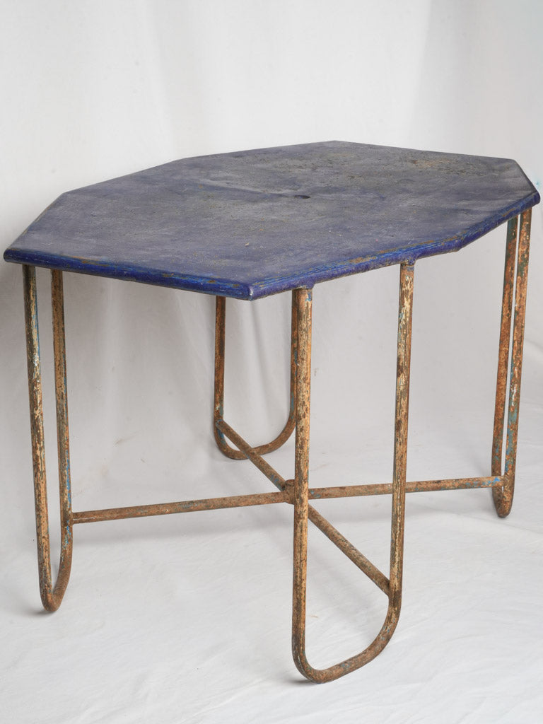 French Modernist Cobalt Blue Octogonal Outdoor Table c. 1950 - 50½" x 31½"