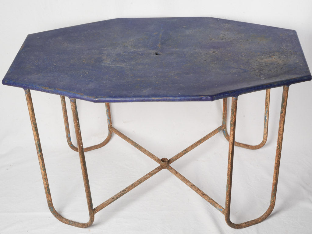 French Modernist Cobalt Blue Octogonal Outdoor Table c. 1950 - 50½" x 31½"