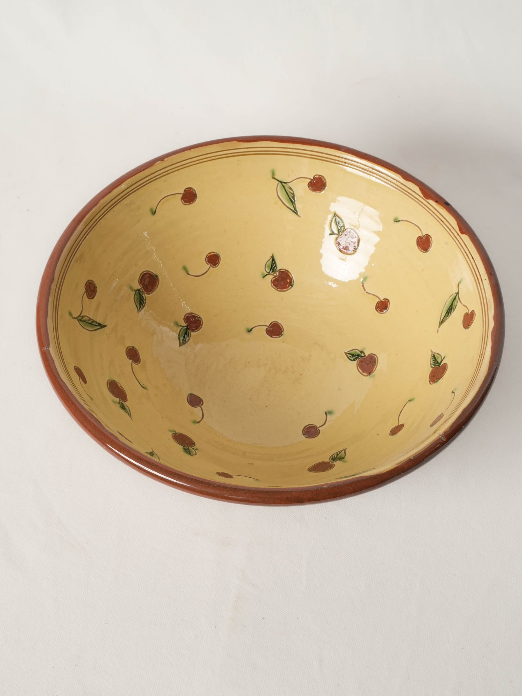 Vintage Terracotta Serving Bowl with Cherry Motif 14½"