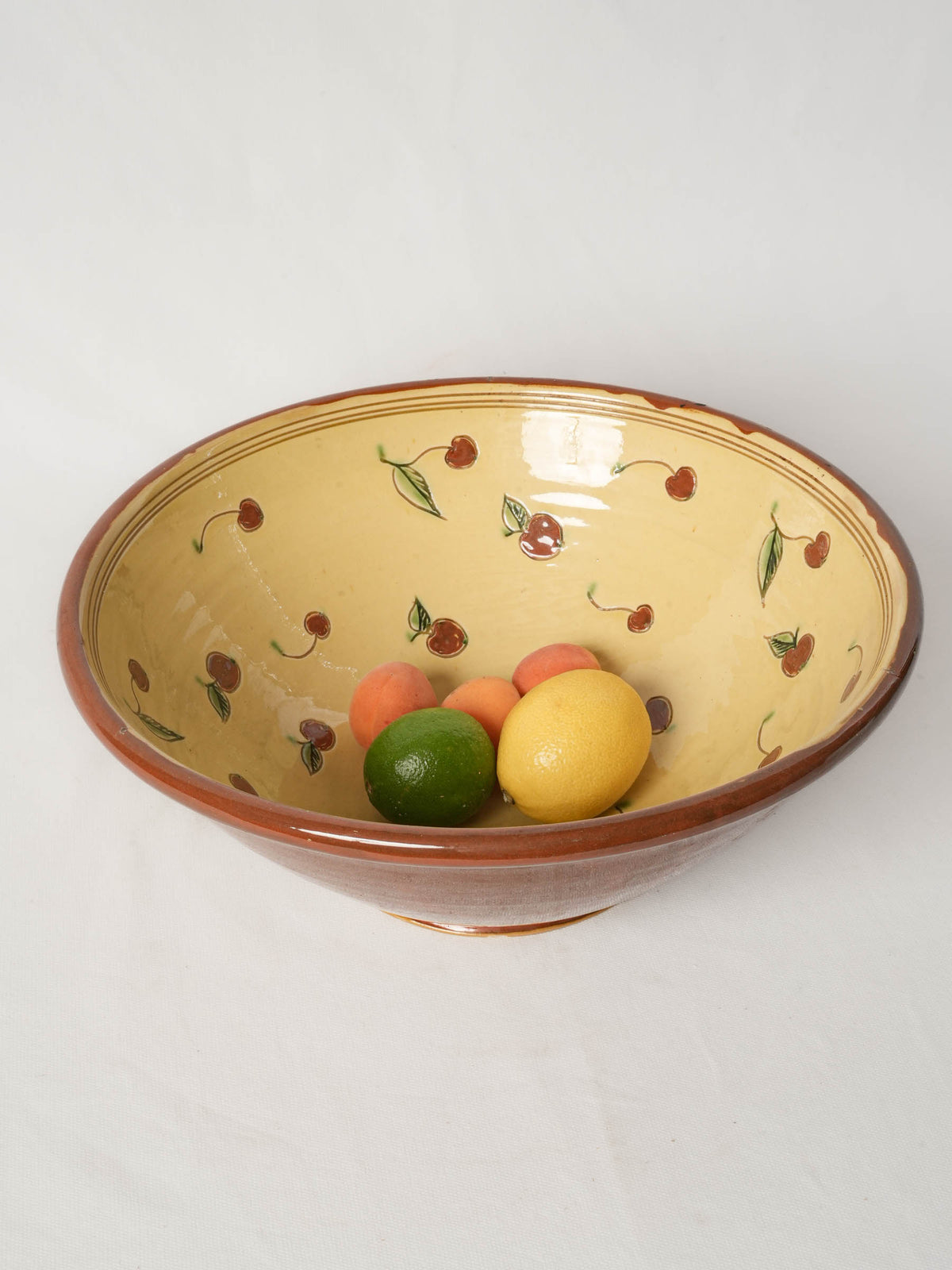 Vintage Terracotta Serving Bowl with Cherry Motif 14½"