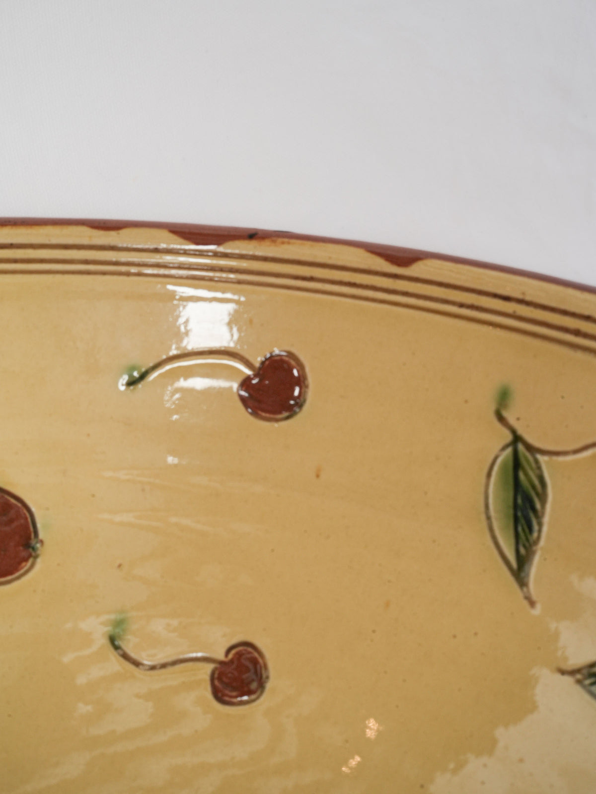 Vintage Terracotta Serving Bowl with Cherry Motif 14½"