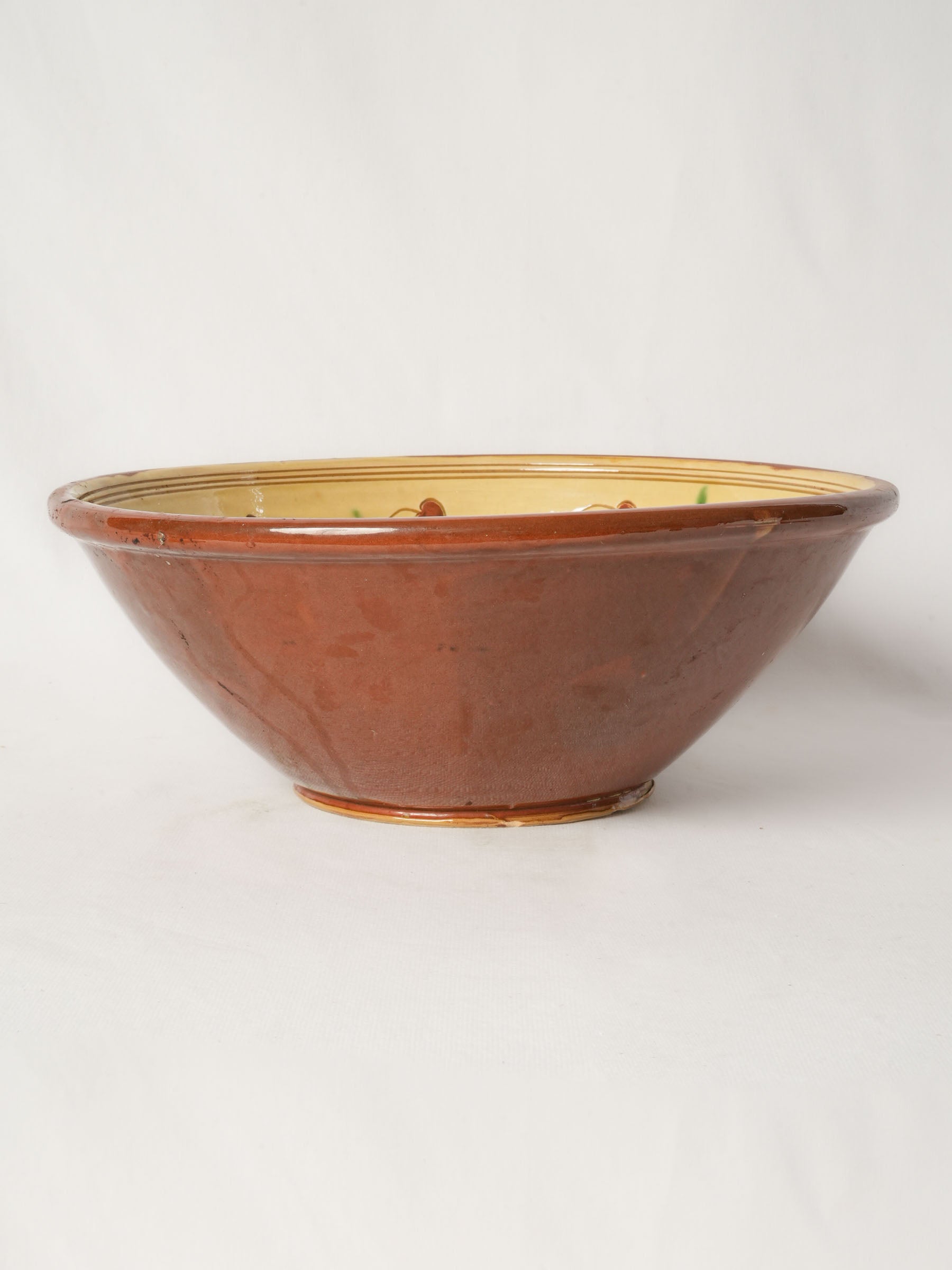 Vintage Terracotta Serving Bowl with Cherry Motif 14½"