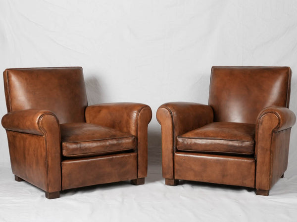 PAIR of bespoke leather club chairs - Taittinger design