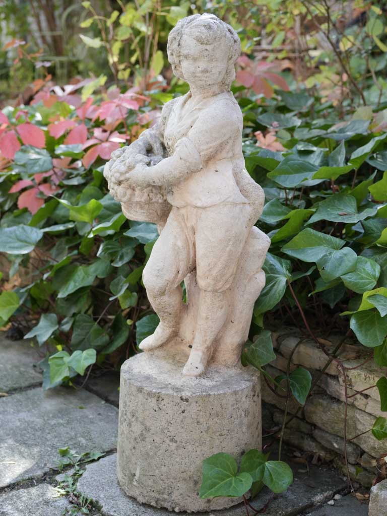Charming Garden Figure of a Harvester in Cast Stone From the Mid-20th Century - 36½"