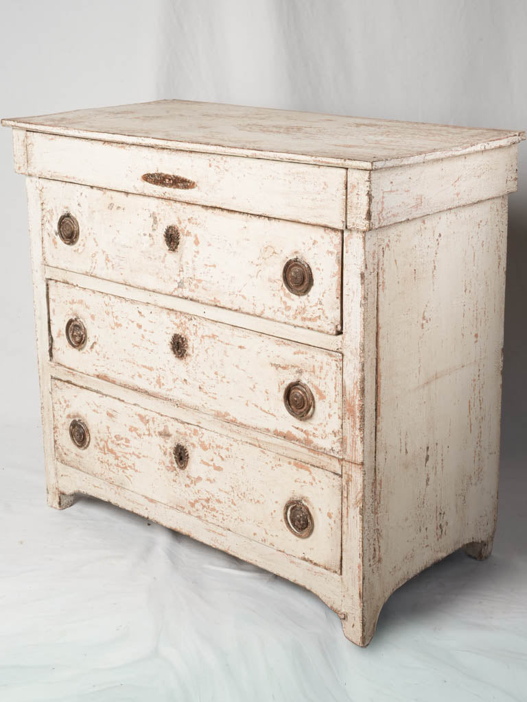 Circa 1820 French Restoration Commode in Distressed Off-White Patina - 34¼" x 37¾"