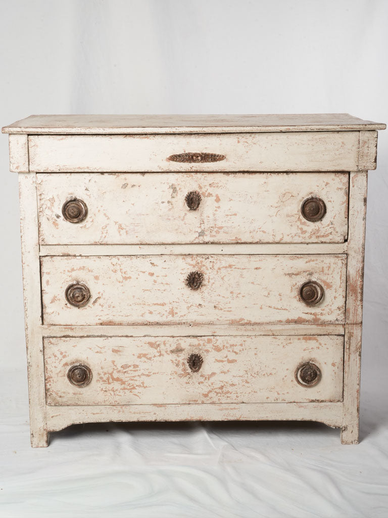Circa 1820 French Restoration Commode in Distressed Off-White Patina - 34¼" x 37¾"