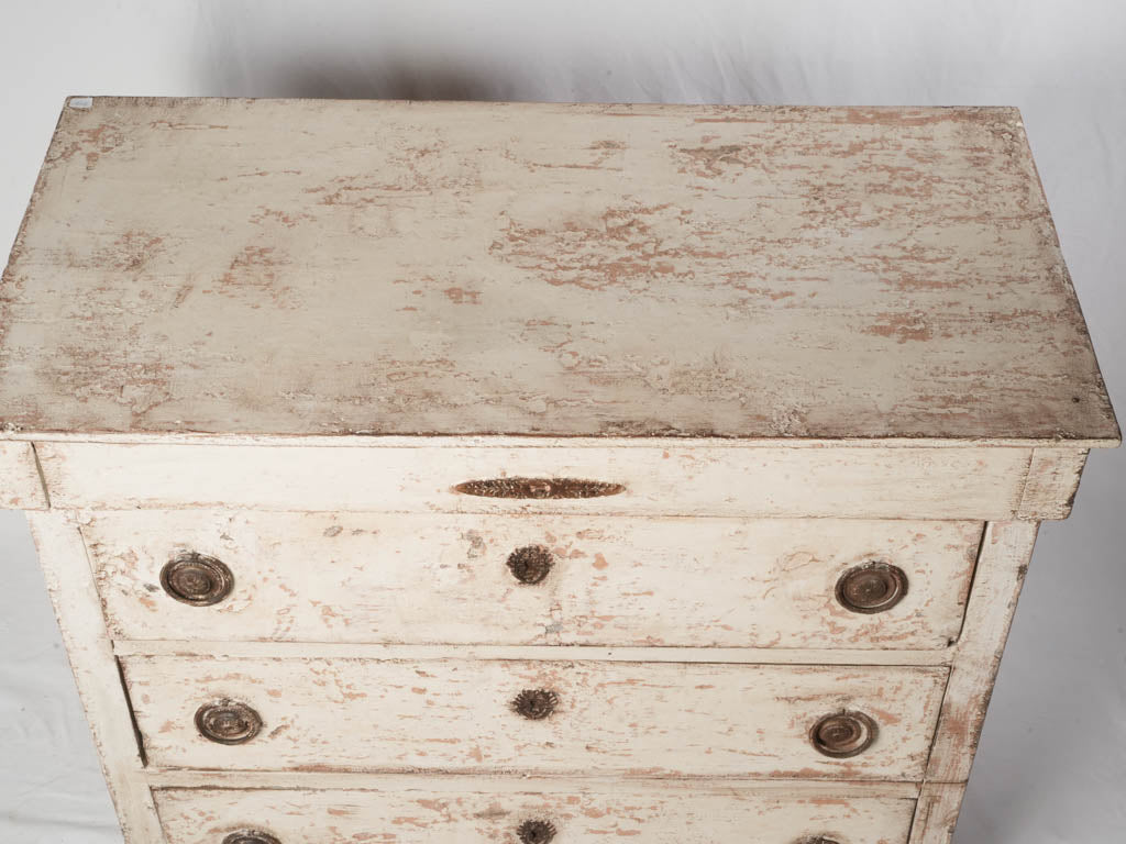 Circa 1820 French Restoration Commode in Distressed Off-White Patina - 34¼" x 37¾"