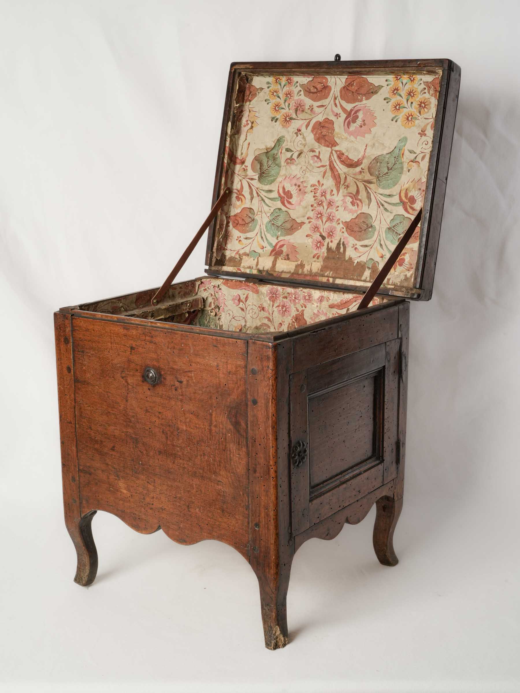19th-Century Walnut Chest with Floral Paper Lining