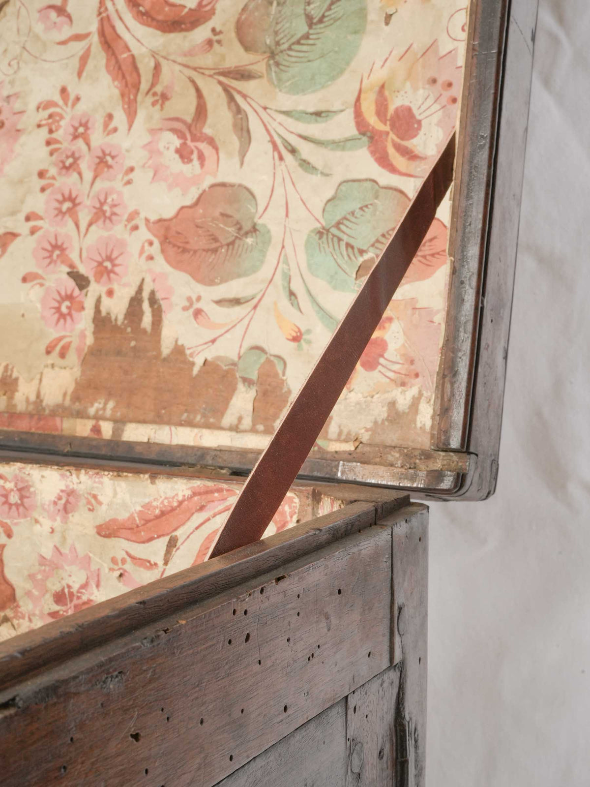 19th-Century Walnut Chest with Floral Paper Lining