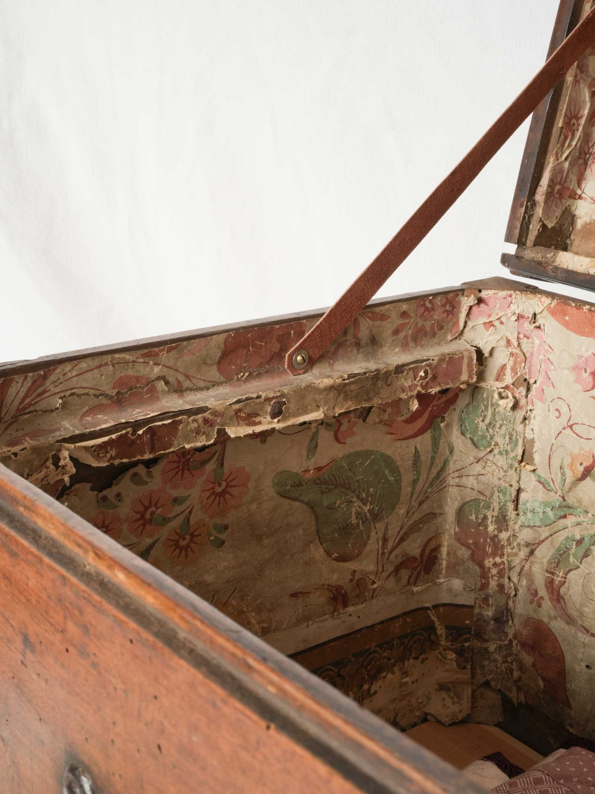 19th-Century Walnut Chest with Floral Paper Lining
