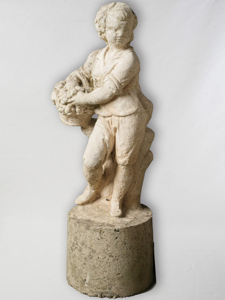Charming Garden Figure of a Harvester in Cast Stone From the Mid-20th Century - 36½"