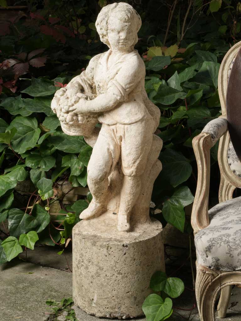 Charming Garden Figure of a Harvester in Cast Stone From the Mid-20th Century - 36½"