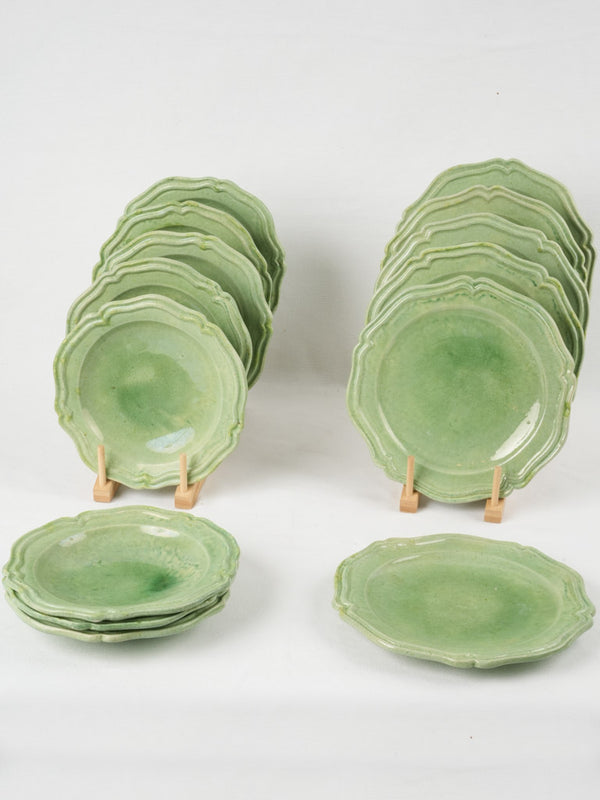 Mid-century green glazed earthenware soup bowls