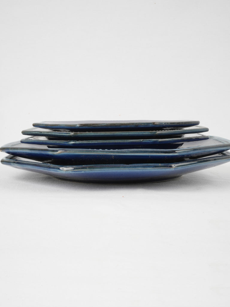 Mid-century blue ceramic octagonal plates