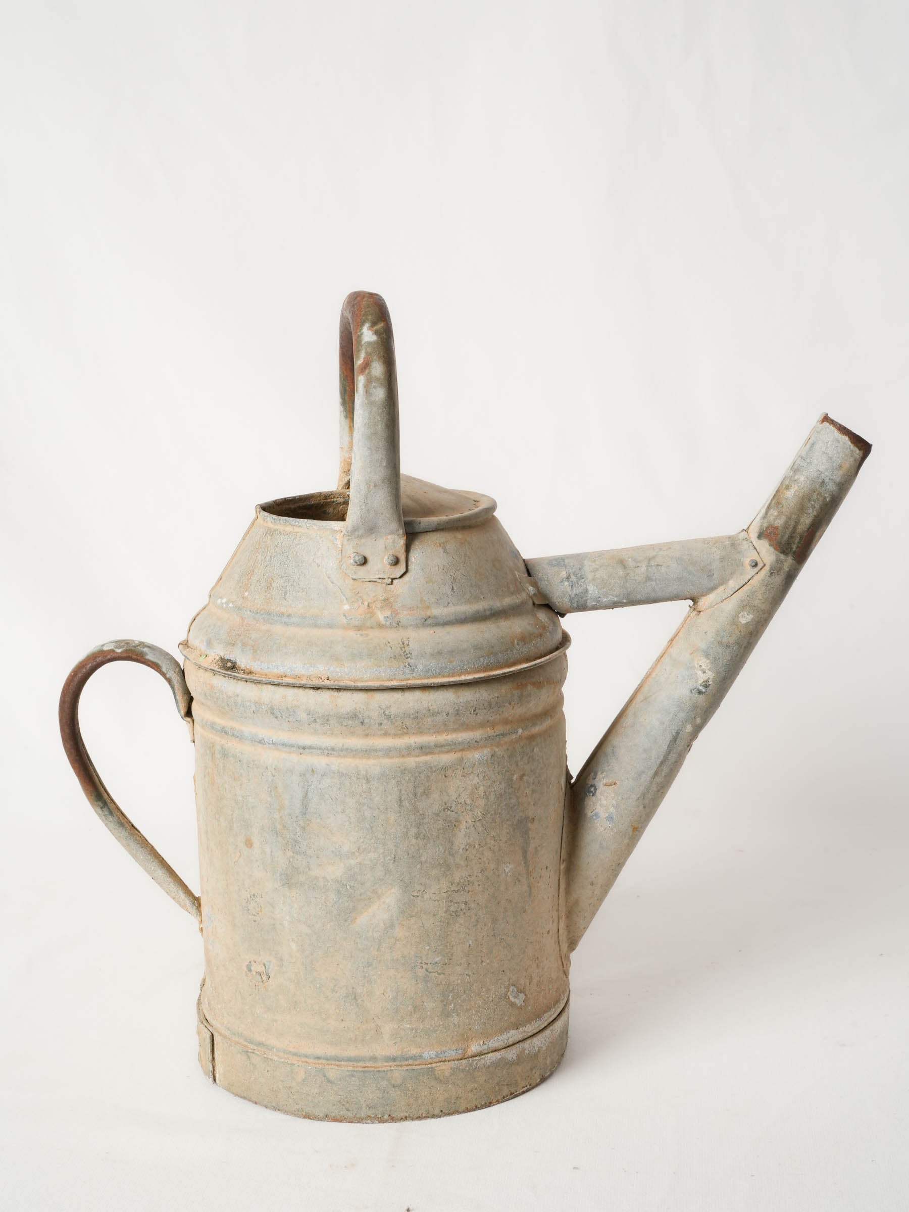 Antique French Zinc Watering Can with Domed Cap and Tapered Spout