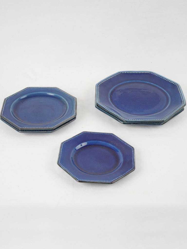 Blue-glazed ceramic mid-century plate collection