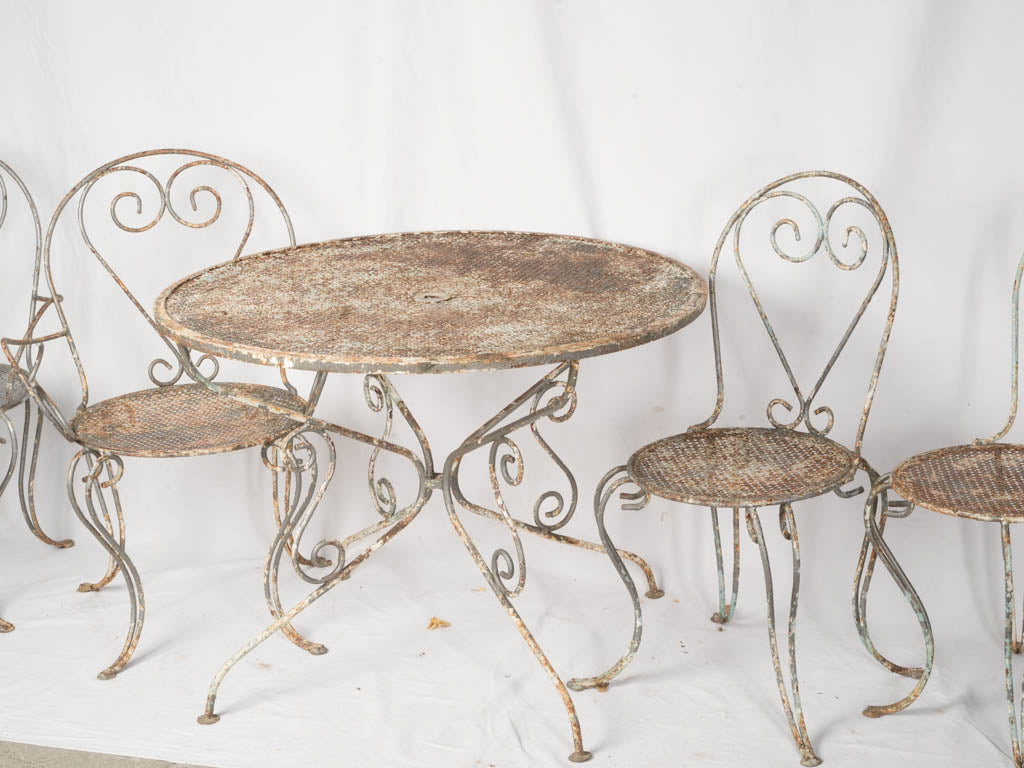 1960s French Wrought Iron Garden Suite w/ Graceful Curves and Layered Patina