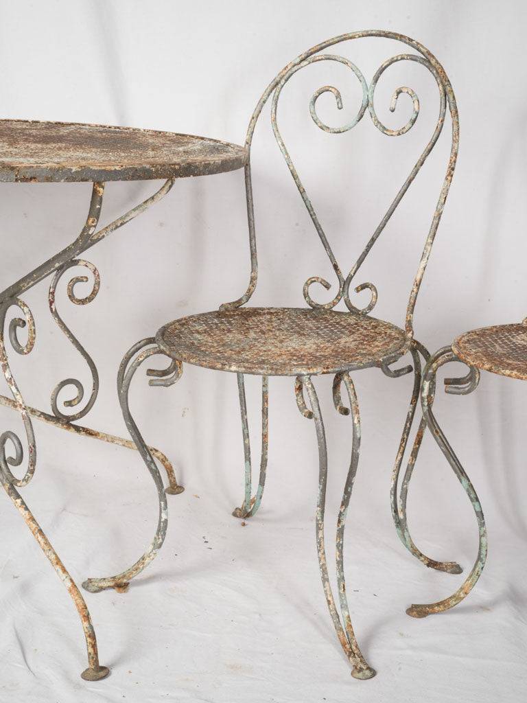 1960s French Wrought Iron Garden Suite w/ Graceful Curves and Layered Patina
