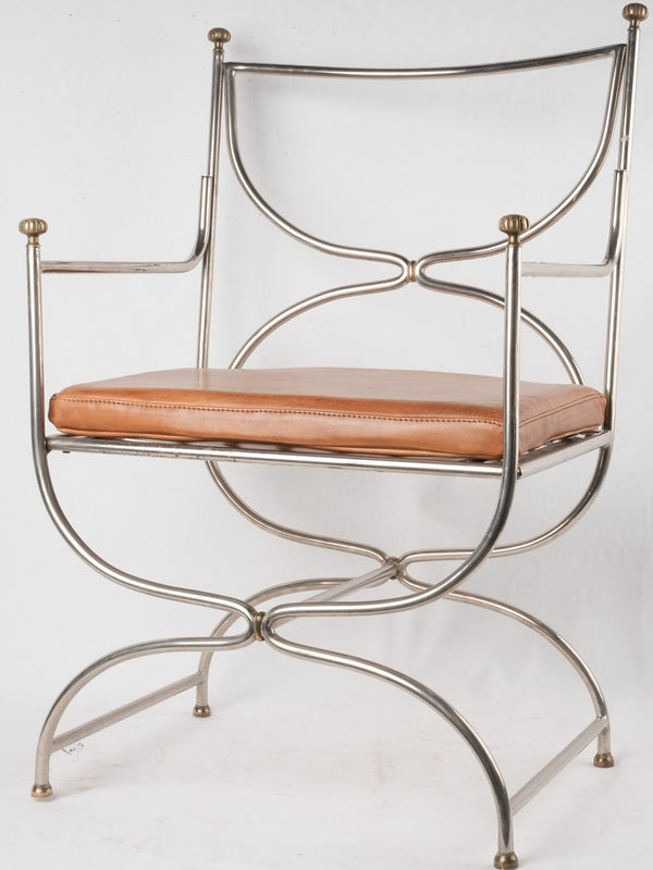 Maison Jansen Curule armchair  - chrome brass leather