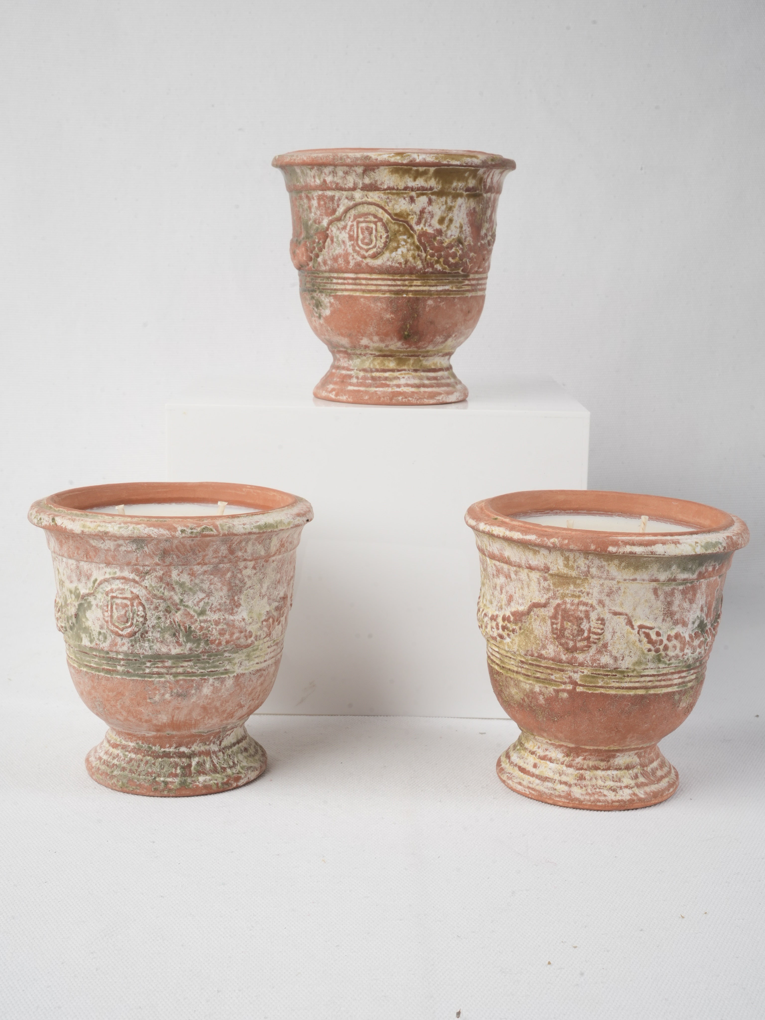 Trio Of Petite Classic French Anduze Terracotta Pot W/ Lavender Candlewax - 5"
