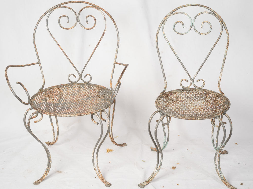 1960s French Wrought Iron Garden Suite w/ Graceful Curves and Layered Patina