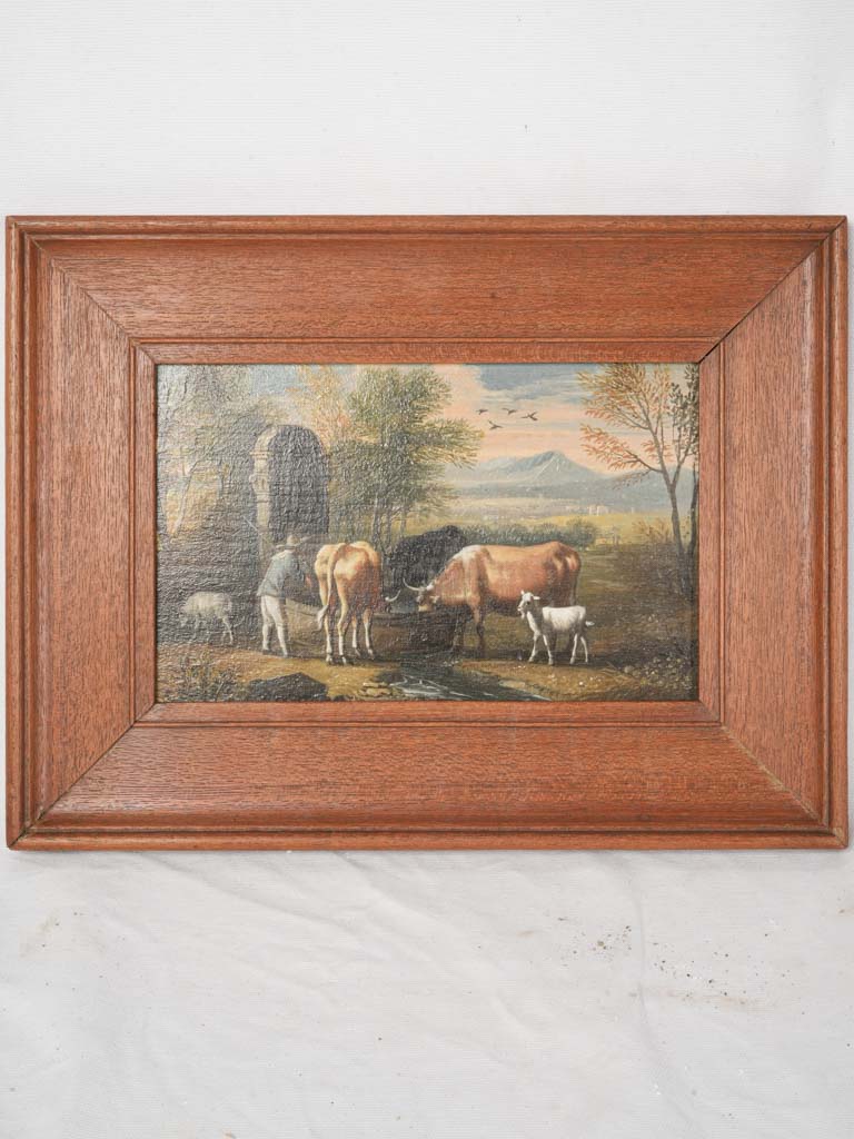 Petite 18th Century Pastoral Oil on Panel Initialed VS For Von der Schlichten - 12½" x 16½"