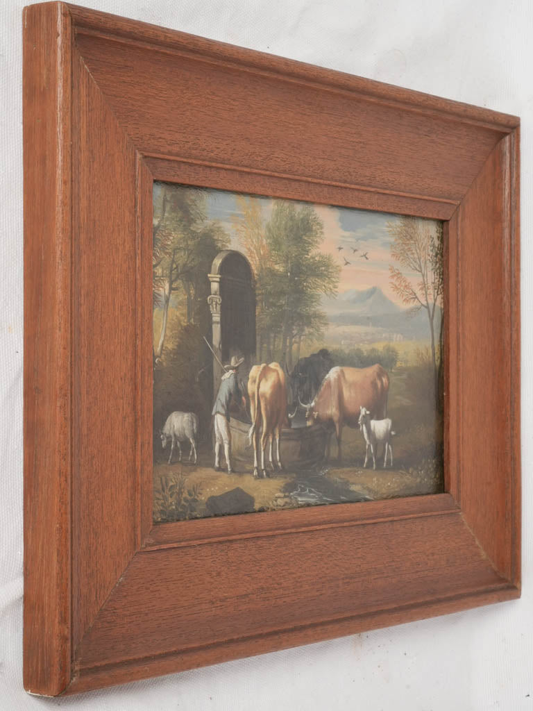 Petite 18th Century Pastoral Oil on Panel Initialed VS For Von der Schlichten - 12½" x 16½"