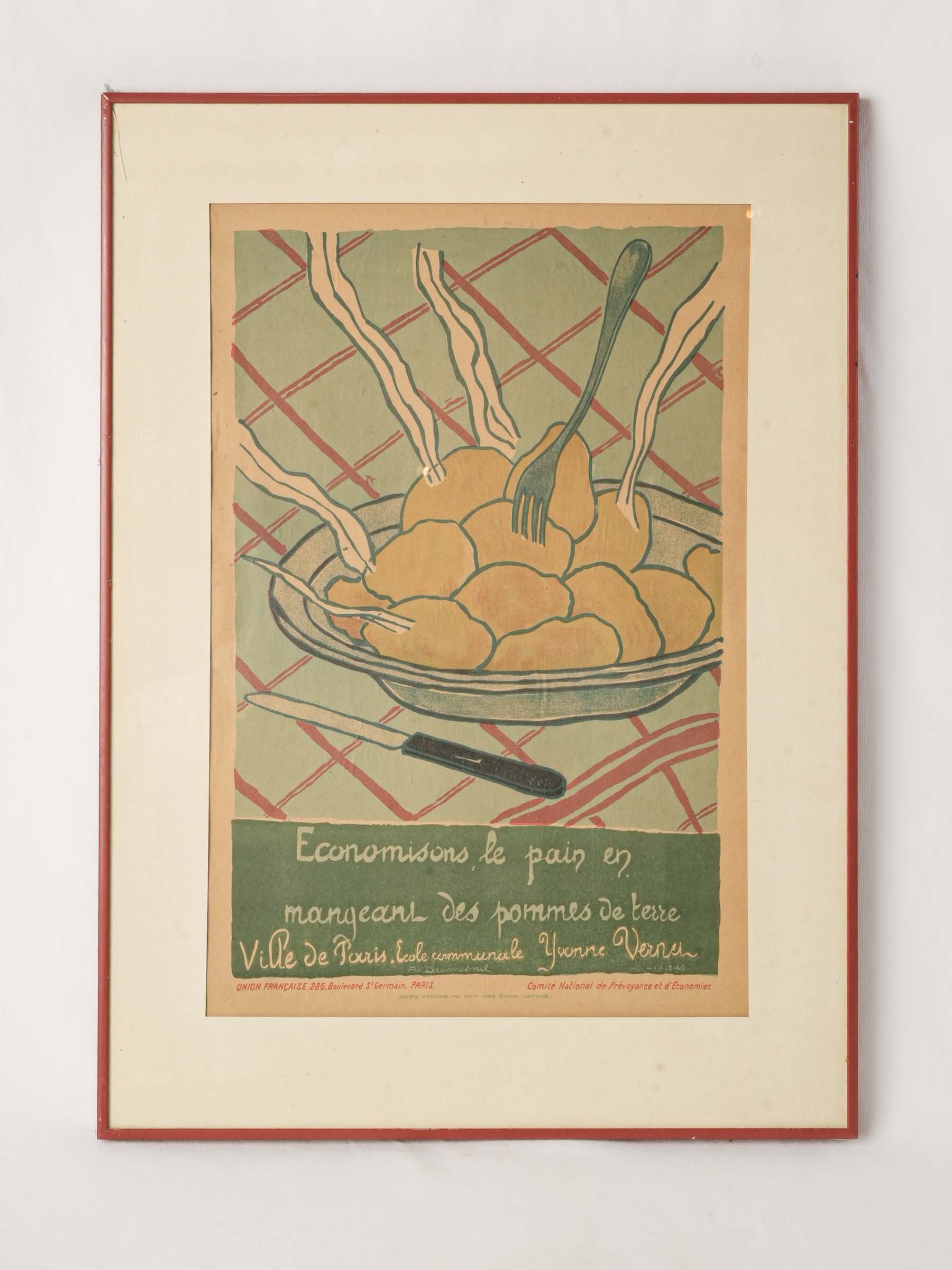 French WWI Poster 'Save Bread Eat Potatoes' Color Print Framed