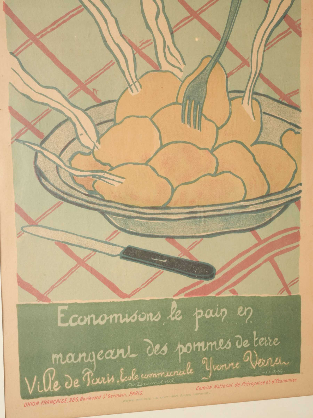 French WWI Poster 'Save Bread Eat Potatoes' Color Print Framed