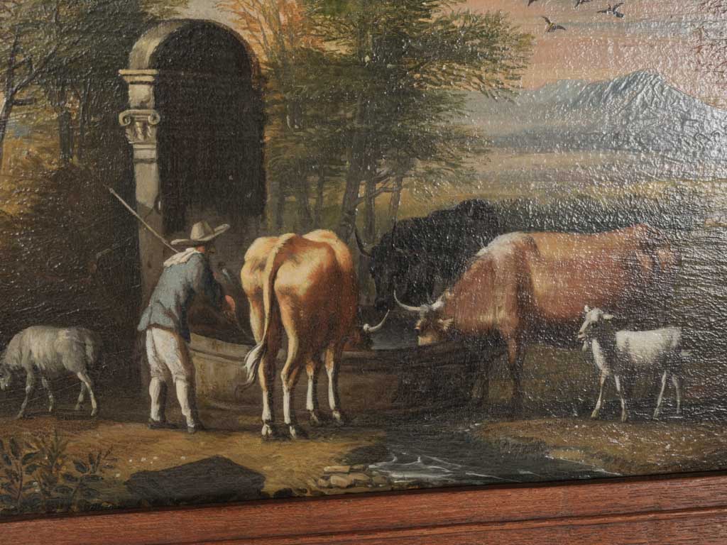 Petite 18th Century Pastoral Oil on Panel Initialed VS For Von der Schlichten - 12½" x 16½"
