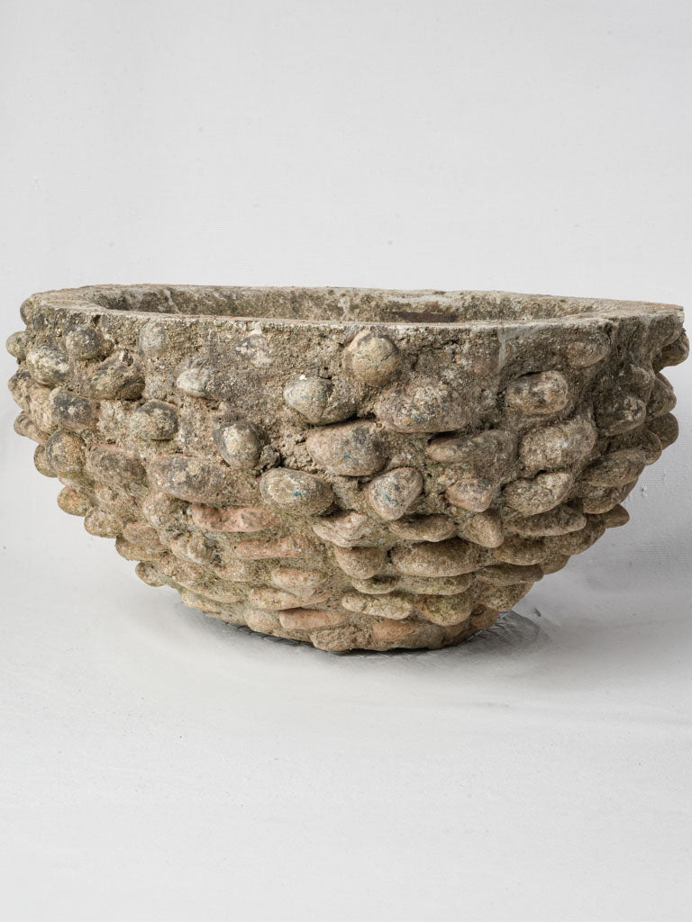 1950s French Cement Planter W/ River Pebbles (large size) - 19¼"