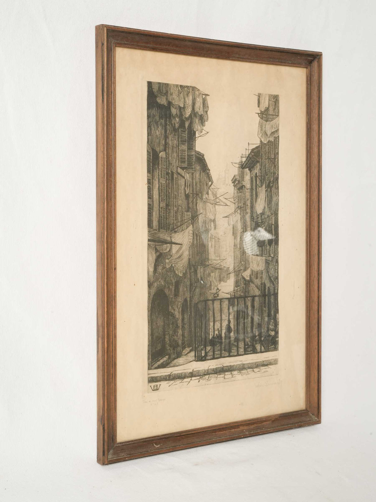 Antique French Ink Drawing of Mediterranean City Street - 20½" x 13¾"