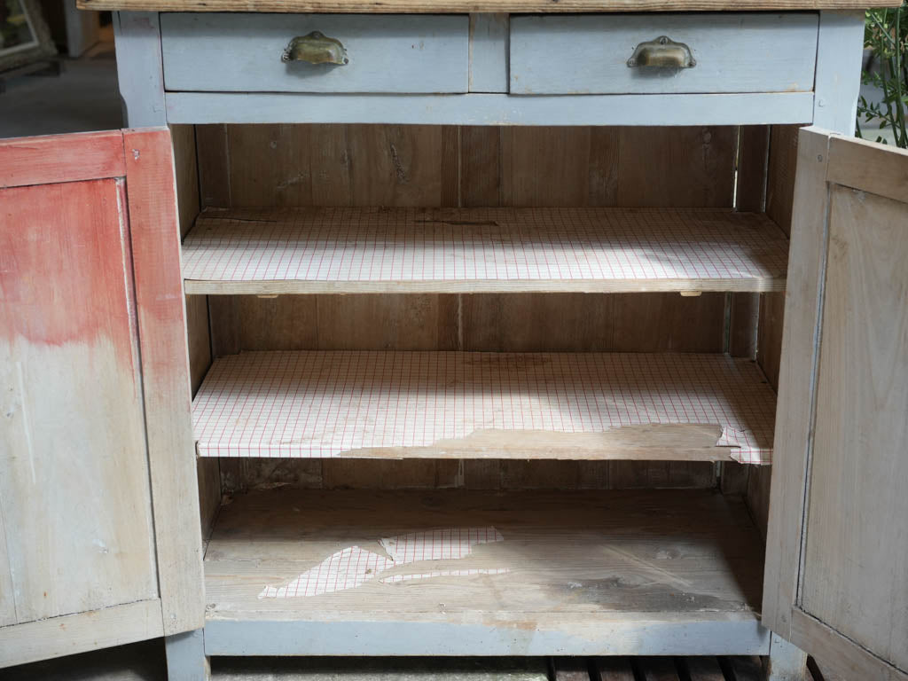 Early 20th Century French Provincial Pantry Buffet in Soft Blue-Gray Paint - 39½"