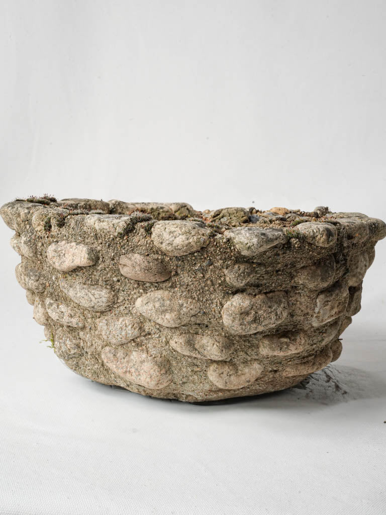 Rustic French Cement And River Pebble Planter - 14¼"