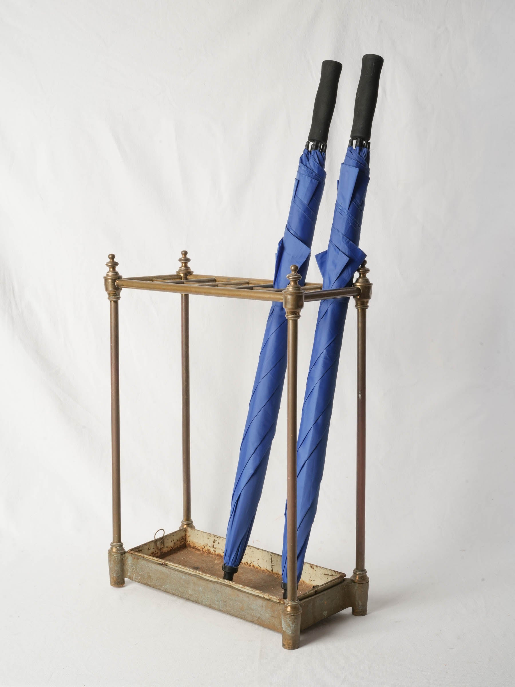 Vintage French Brass Umbrella Stand with 10 Umbrellas