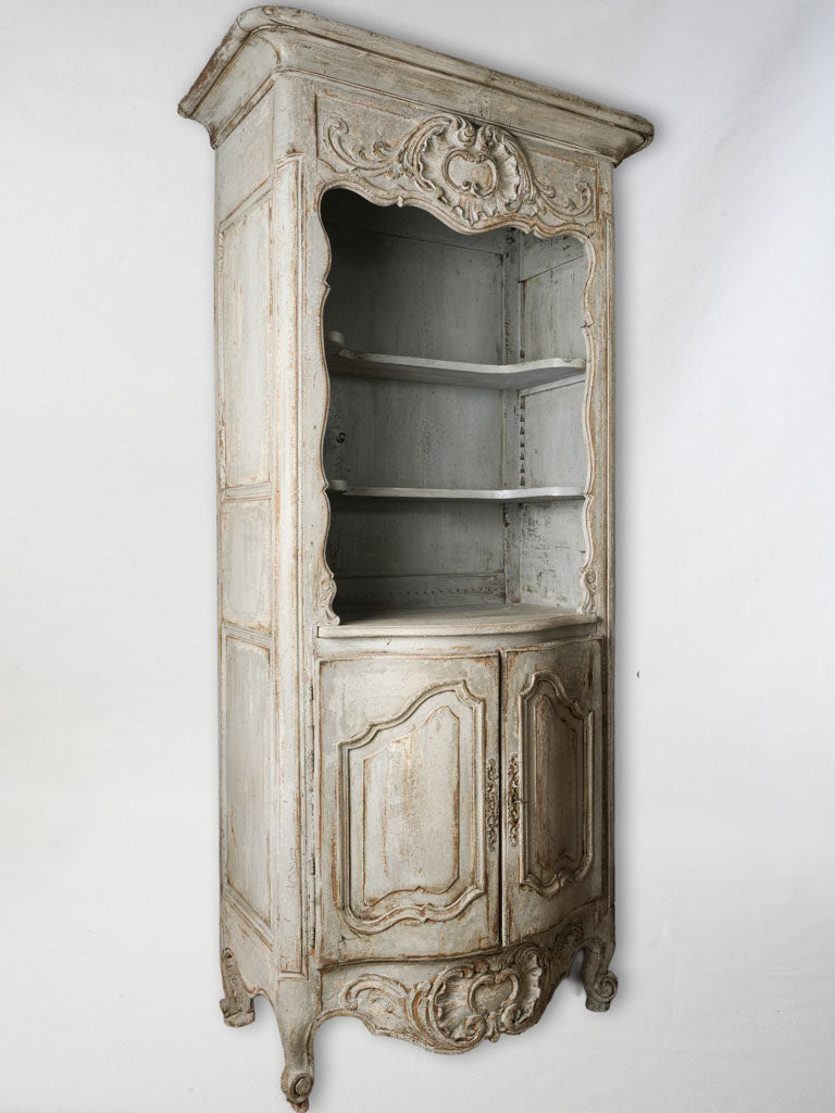 Late 19th-Century French Louis XV Style Tall Display Cabinet in Soft Blue-Gray Finish - 88½"