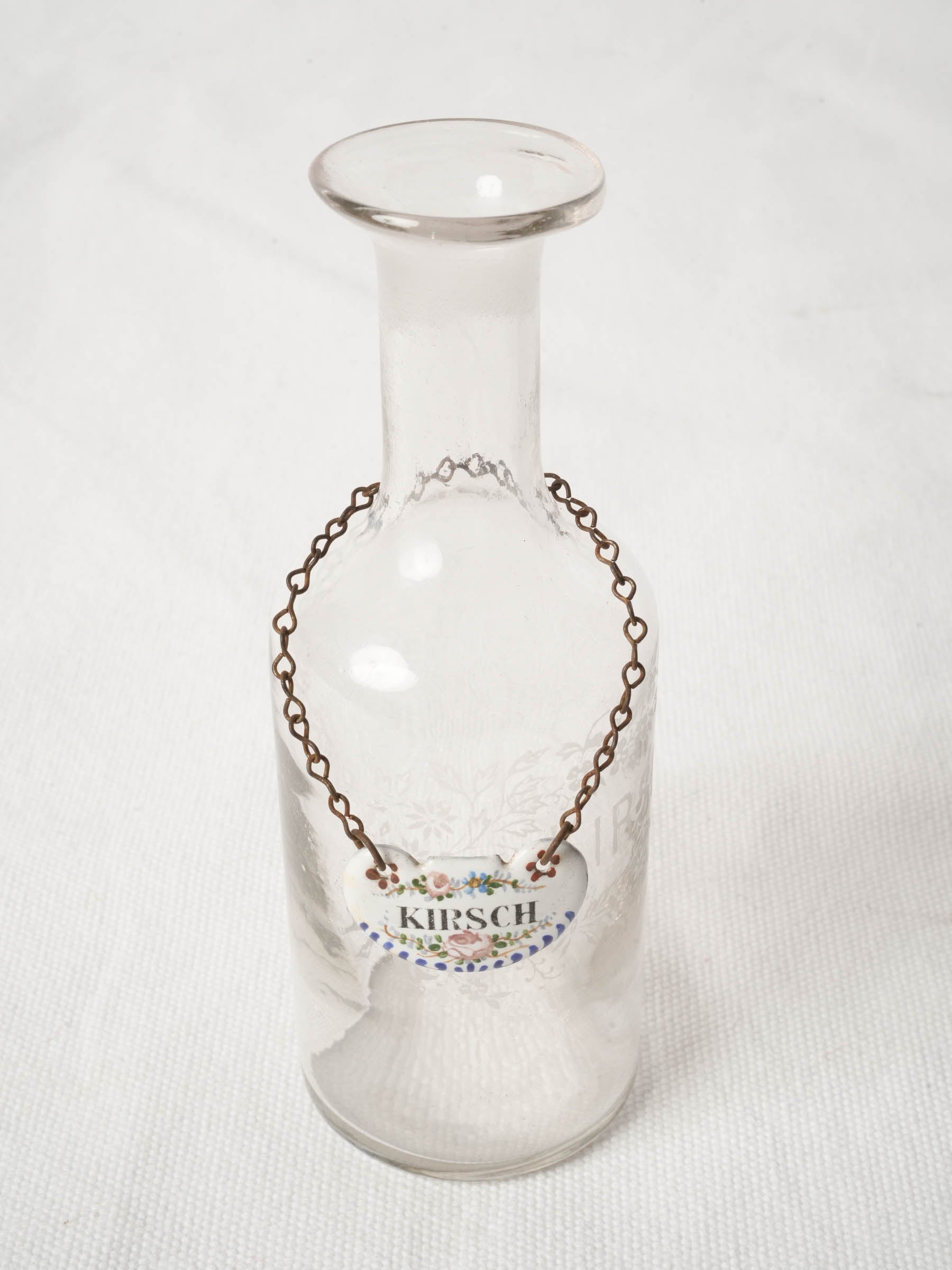 Vintage French Glass Kirsch Decanter with Enamel Label