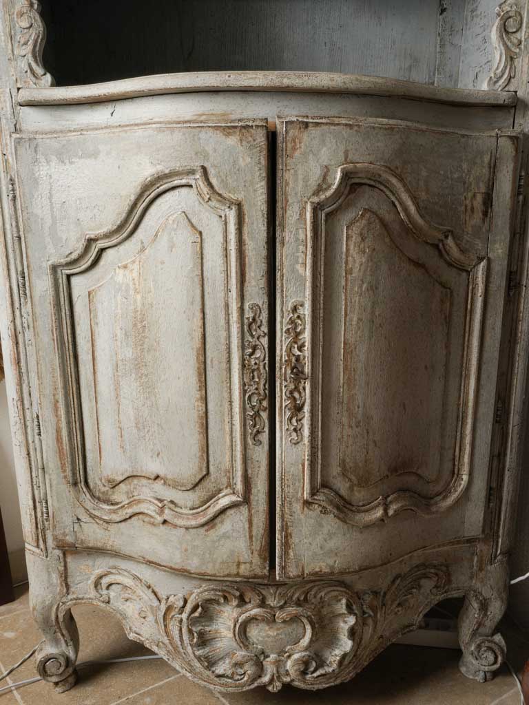 Late 19th-Century French Louis XV Style Tall Display Cabinet in Soft Blue-Gray Finish - 88½"