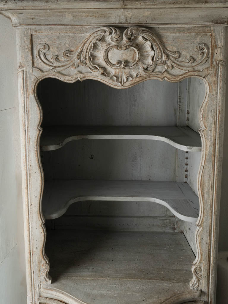 Late 19th-Century French Louis XV Style Tall Display Cabinet in Soft Blue-Gray Finish - 88½"