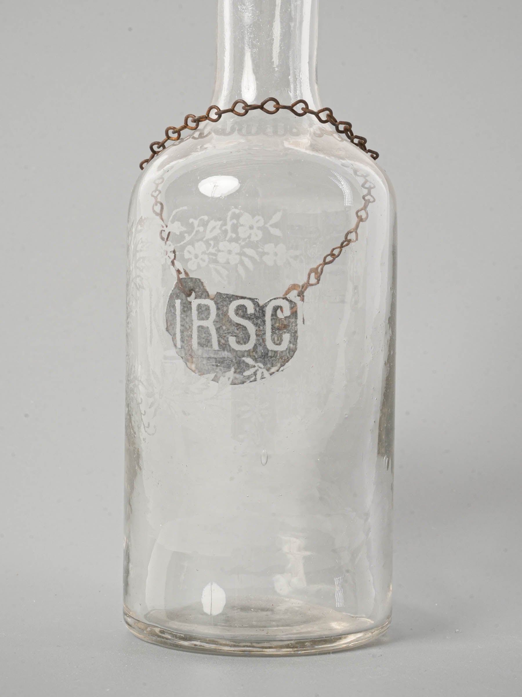 Vintage French Glass Kirsch Decanter with Enamel Label