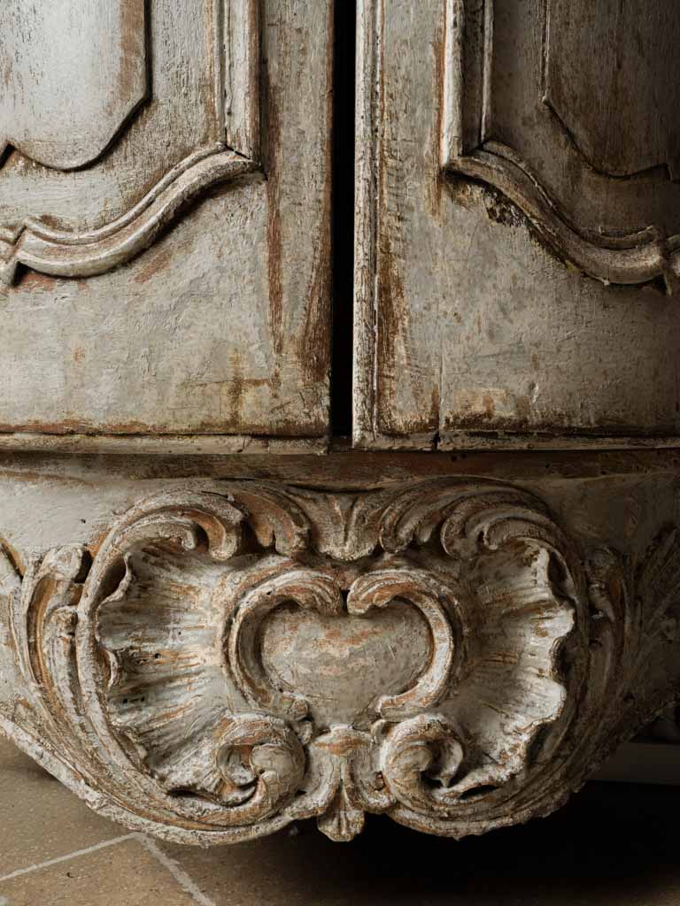 Late 19th-Century French Louis XV Style Tall Display Cabinet in Soft Blue-Gray Finish - 88½"