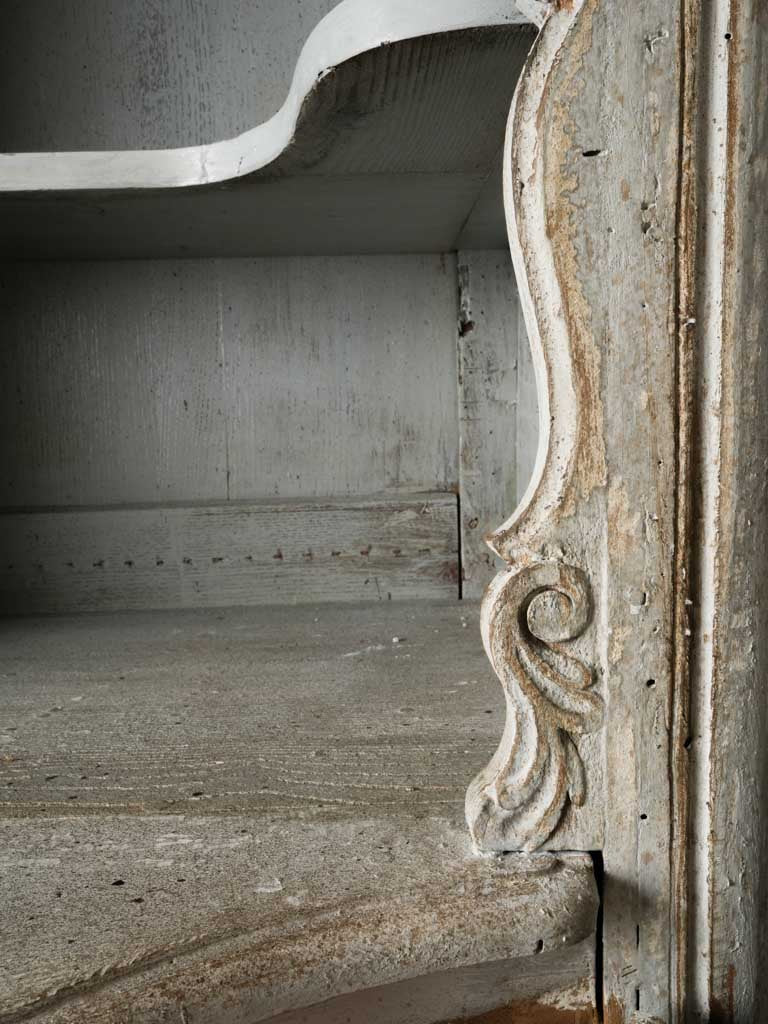 Late 19th-Century French Louis XV Style Tall Display Cabinet in Soft Blue-Gray Finish - 88½"