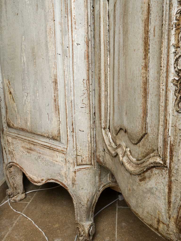 Late 19th-Century French Louis XV Style Tall Display Cabinet in Soft Blue-Gray Finish - 88½"