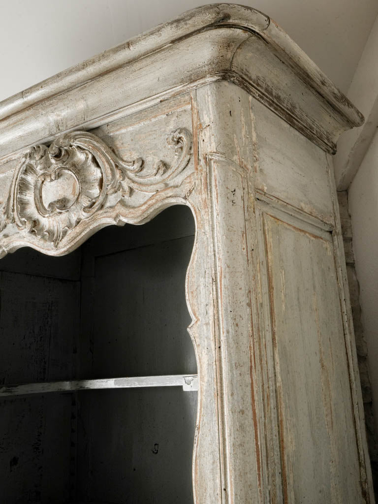 Late 19th-Century French Louis XV Style Tall Display Cabinet in Soft Blue-Gray Finish - 88½"