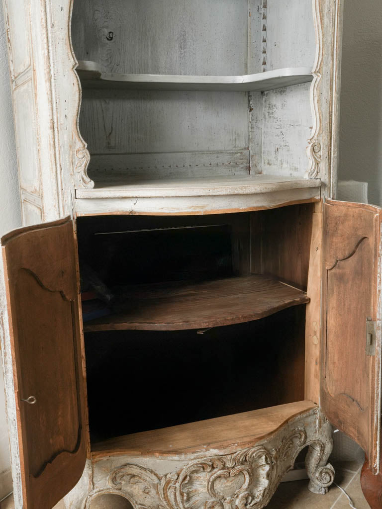 Late 19th-Century French Louis XV Style Tall Display Cabinet in Soft Blue-Gray Finish - 88½"
