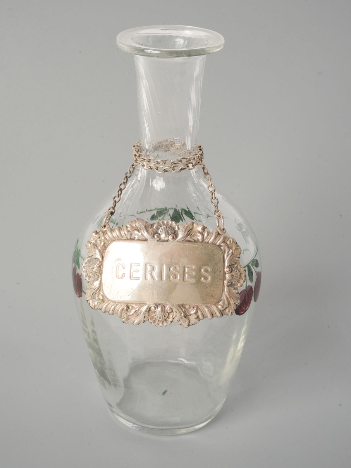 Vintage French Hand-Painted Kirsch Decanter with Cherries Motif 6¾"
