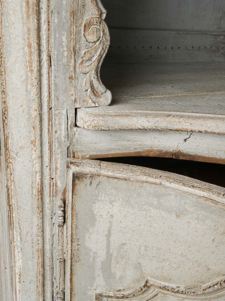 Late 19th-Century French Louis XV Style Tall Display Cabinet in Soft Blue-Gray Finish - 88½"