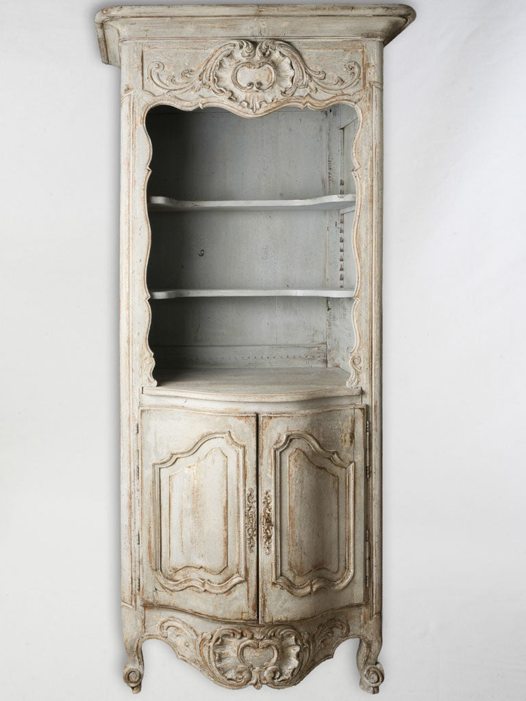 Late 19th-Century French Louis XV Style Tall Display Cabinet in Soft Blue-Gray Finish - 88½"