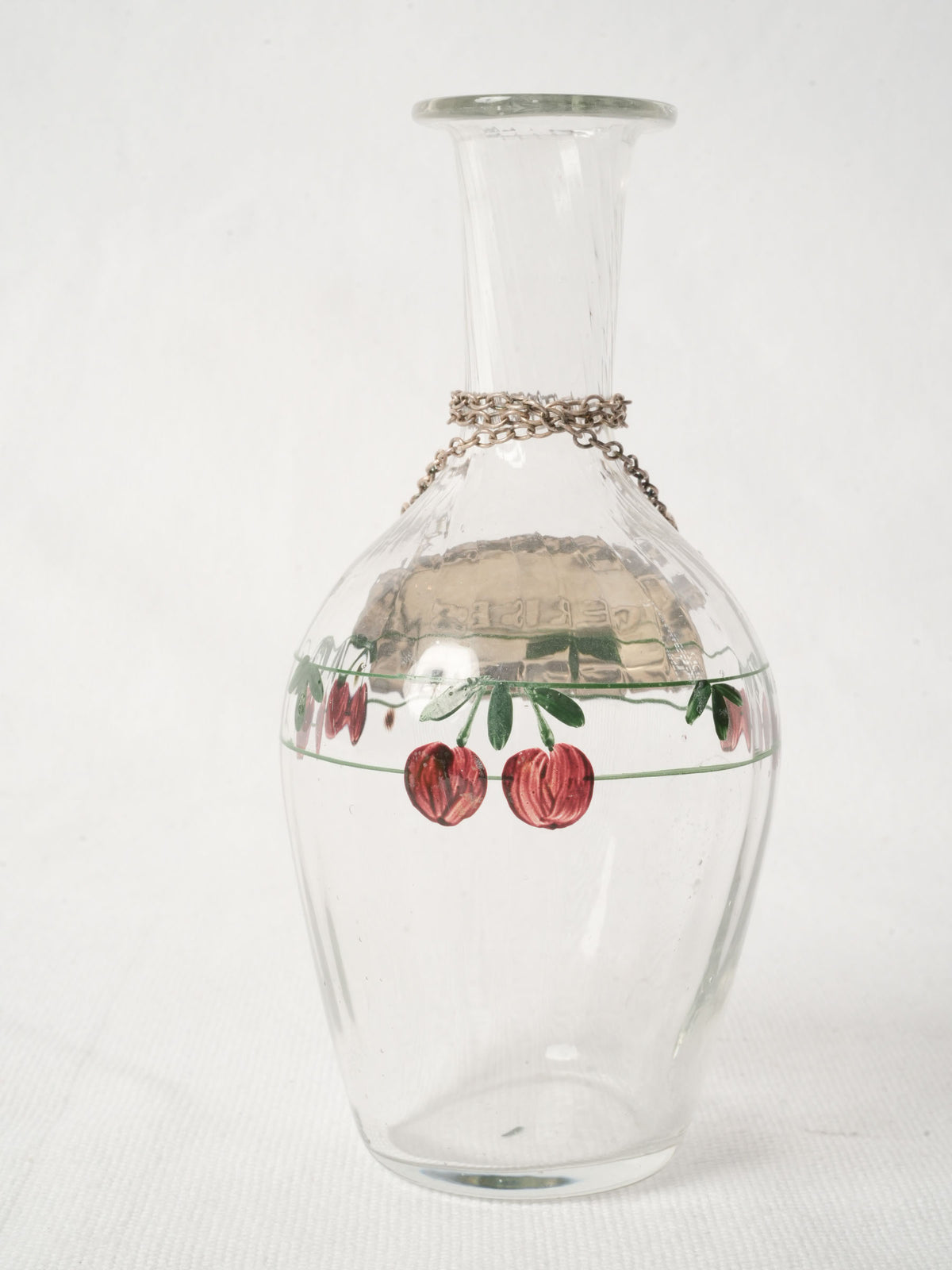 Vintage French Hand-Painted Kirsch Decanter with Cherries Motif 6¾"